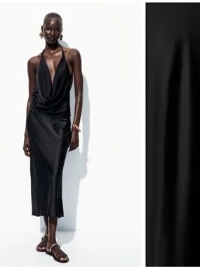 NWT Zara Black Satin Effect Midi Skirt
